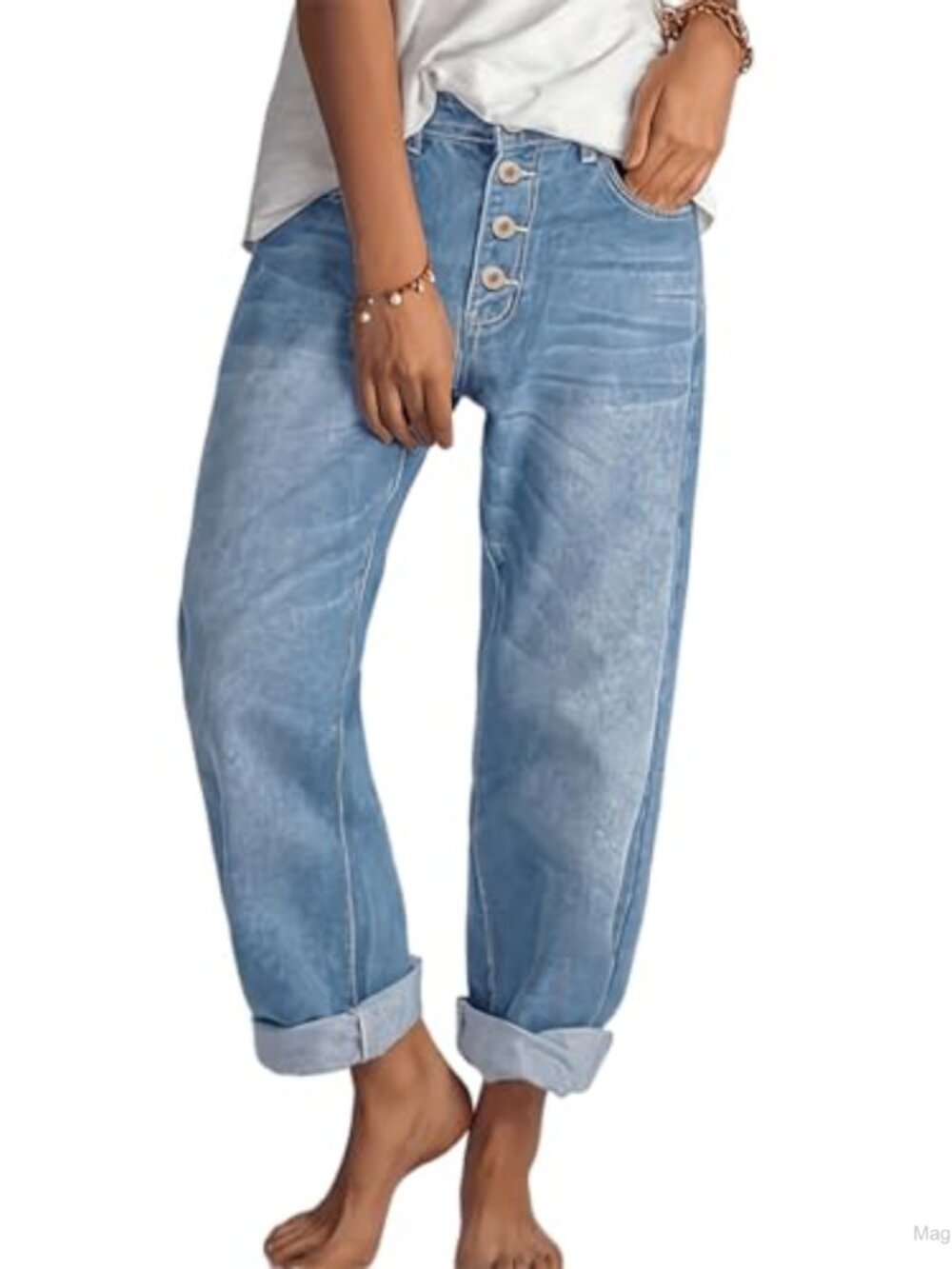 Women's High Waisted Straight Leg Jeans Loose Fit Button Fly Denim Pants